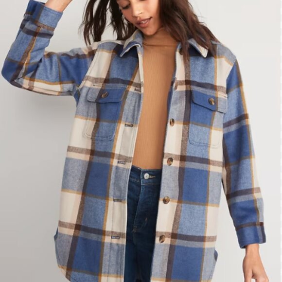 Old Navy Flannel "Shacket" Blue Plaid - Picture 4 of 4
